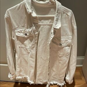 NWOT White Denim Shacket with Frayed Hem size small